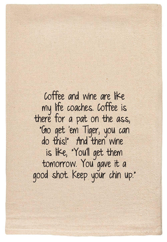 Coffee and Wine are My Life Coaches Funny Kitchen Tea Towel - Marcel’s Culinary Experience