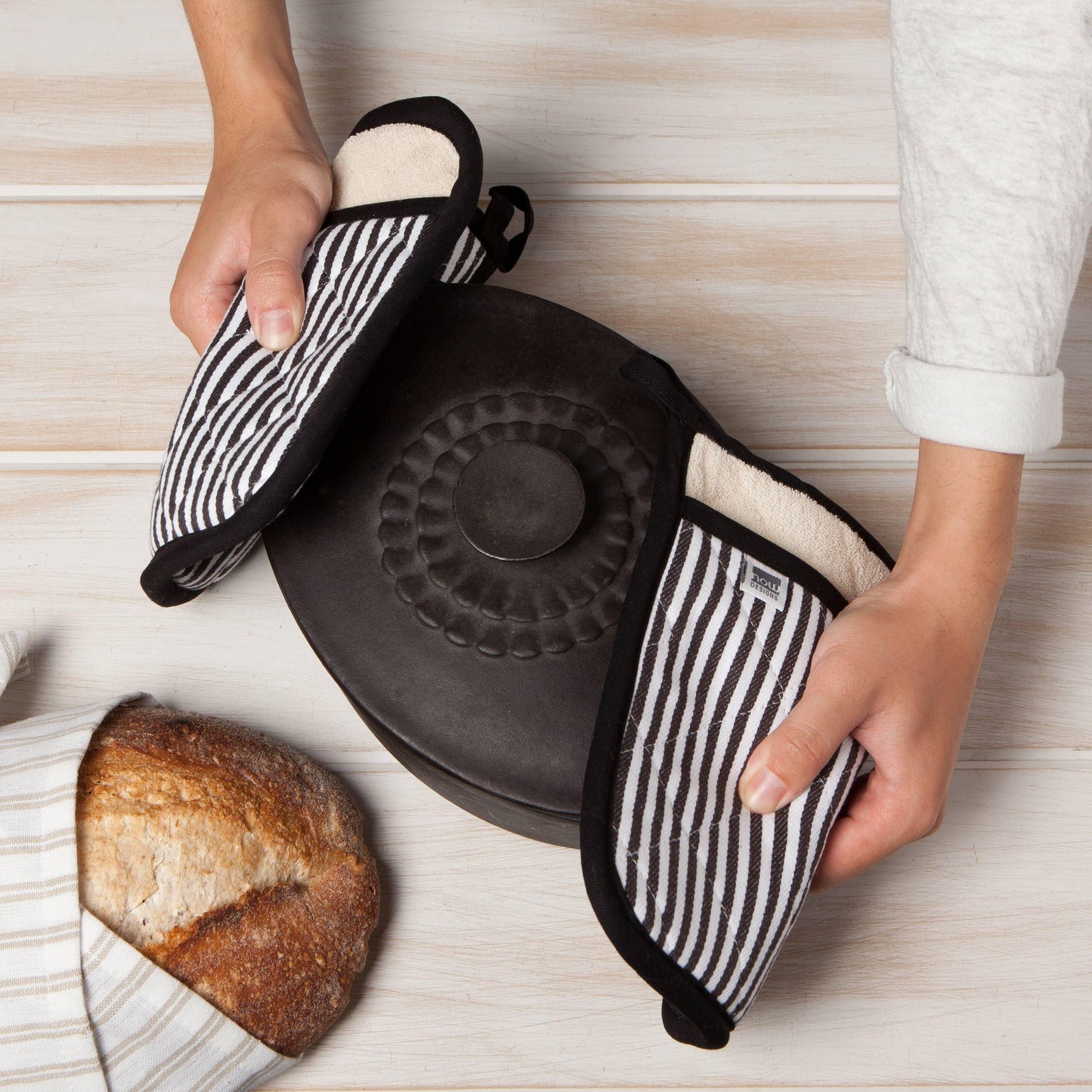 Superior Black Narrow Stripe Potholder - Marcel’s Culinary Experience