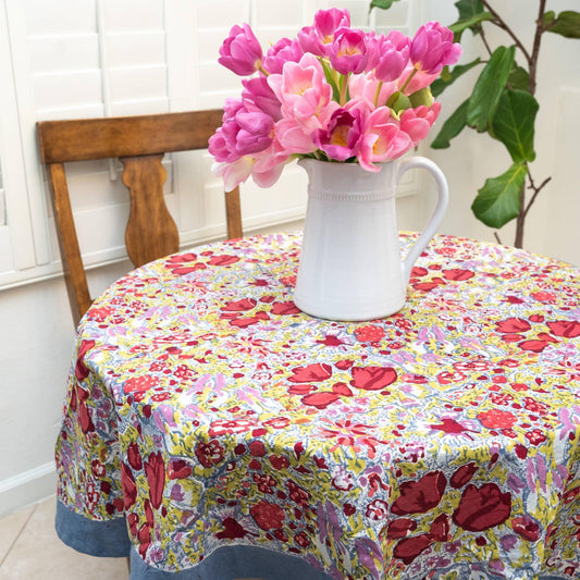 Couleur Nature Jardin Red & Grey | French Tablecloths - Marcel’s Culinary Experience