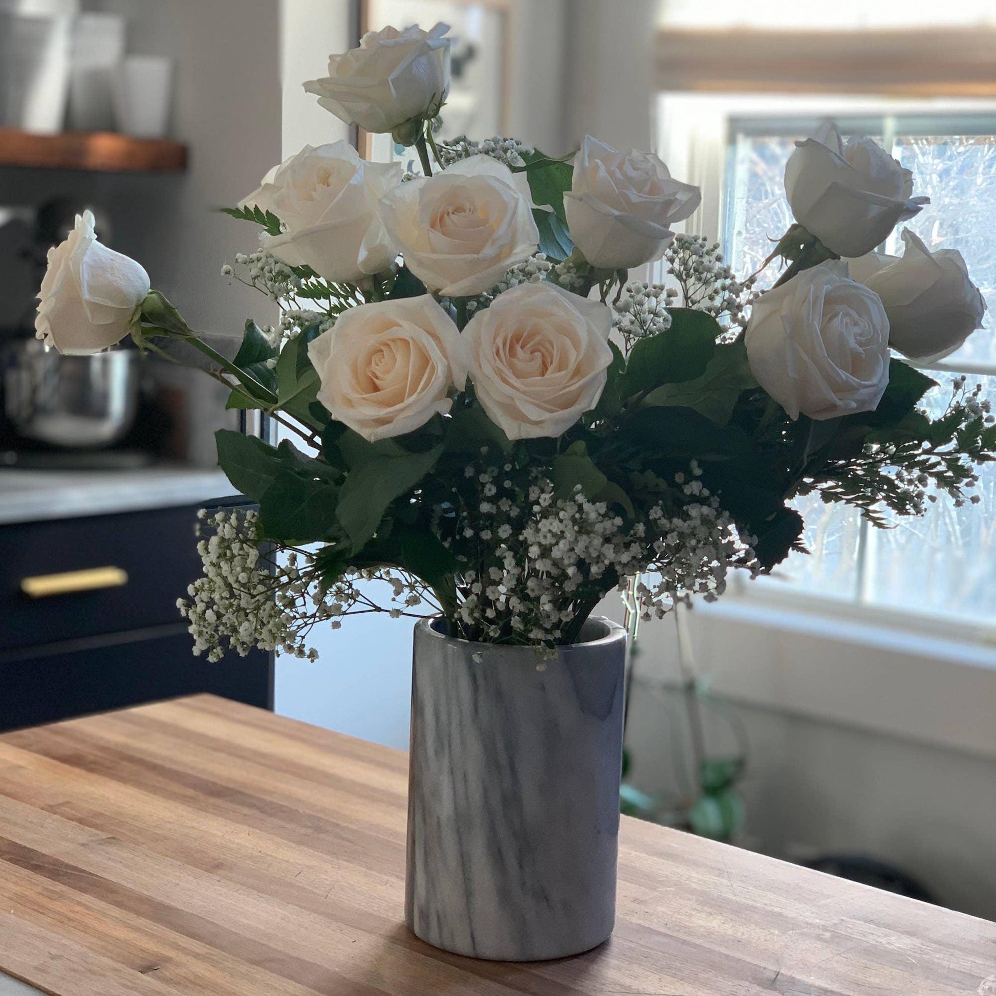 Marble Utensil Holder, White, 4.75" x 4.75" x 7" - Marcel’s Culinary Experience