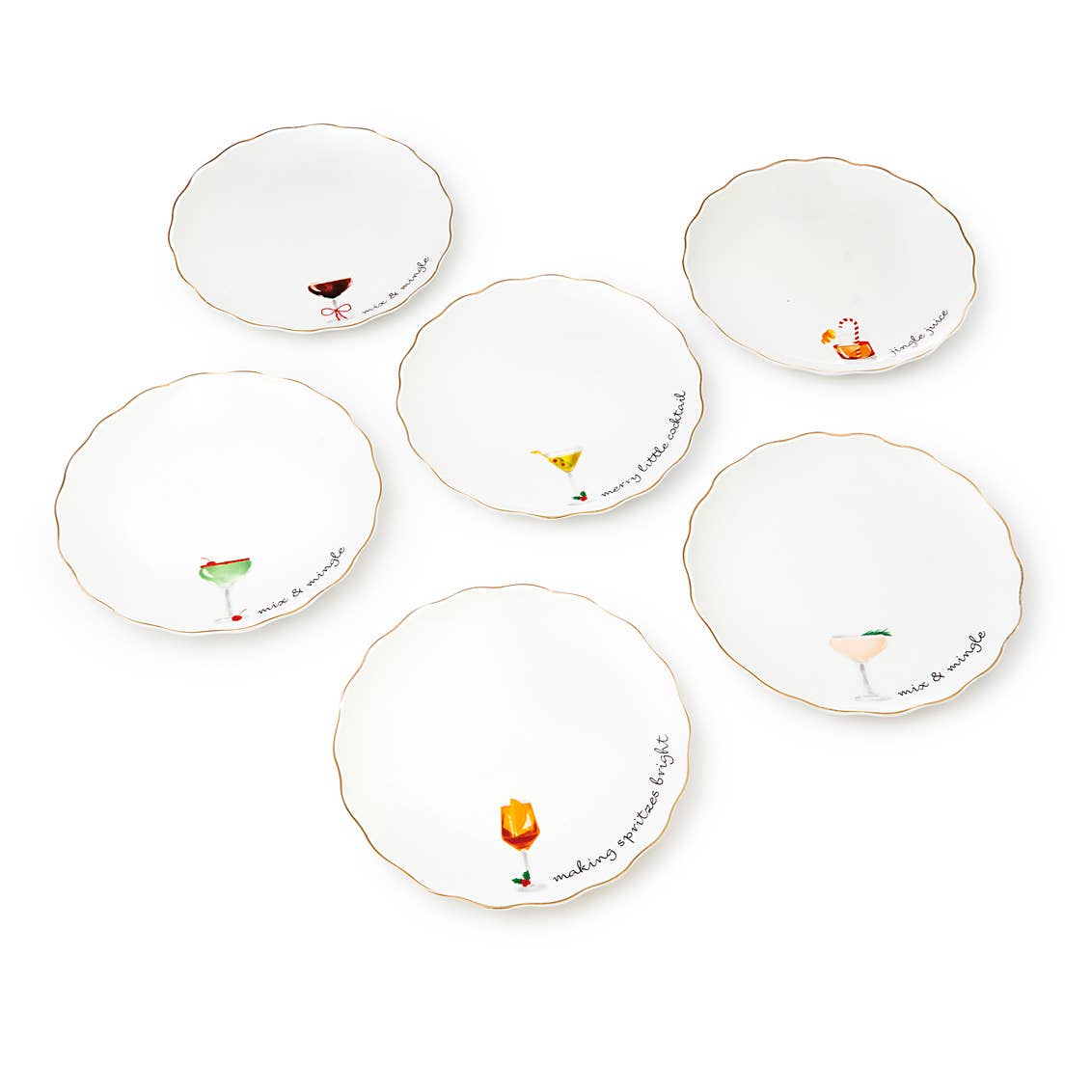 Holiday Cheers Set of 6 Appetizer Plates