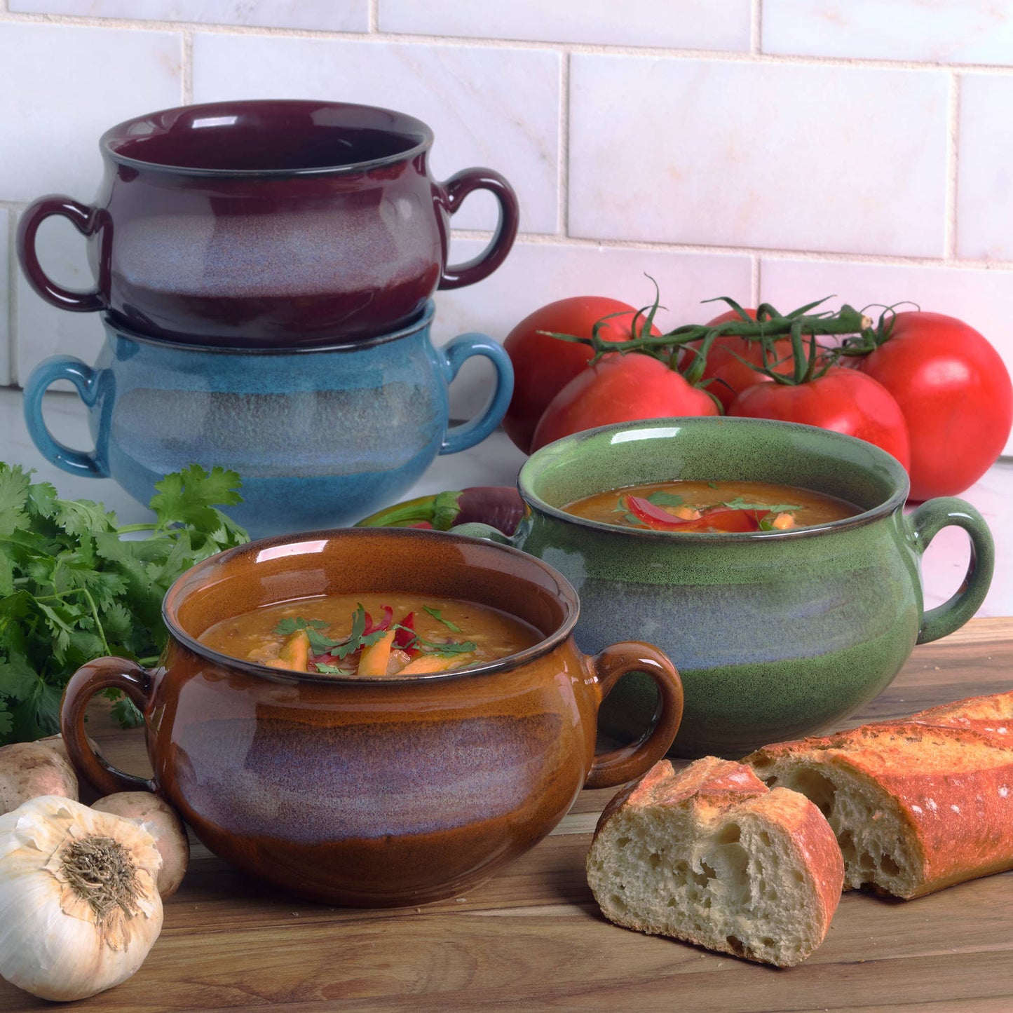 Reactive Glaze Soup Crocks 24 oz. Set of 4 Assorted