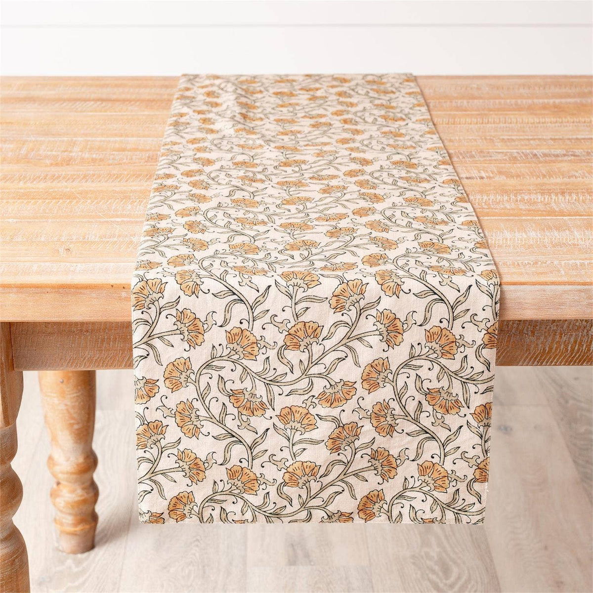 Dandelion Block Print Cotton Table Runner | 54 Inch