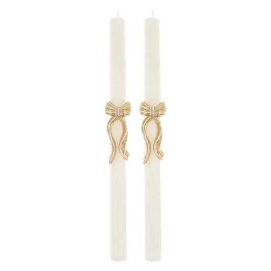 Gold Stripy Bow Table Candles - Marcel’s Culinary Experience