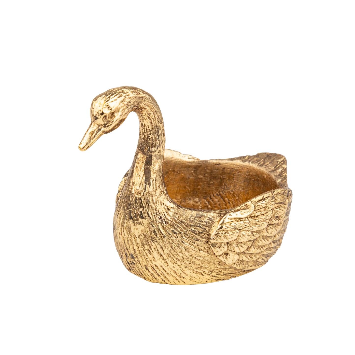 Gold pewter swan-shaped tealight hldr,3in - Marcel’s Culinary Experience