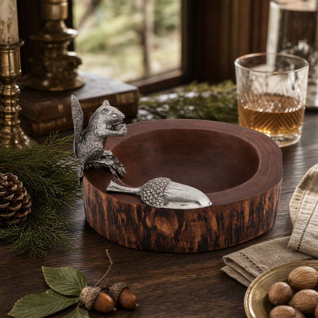 Standing Squirrel Nut Bowl & Acorn Scoop