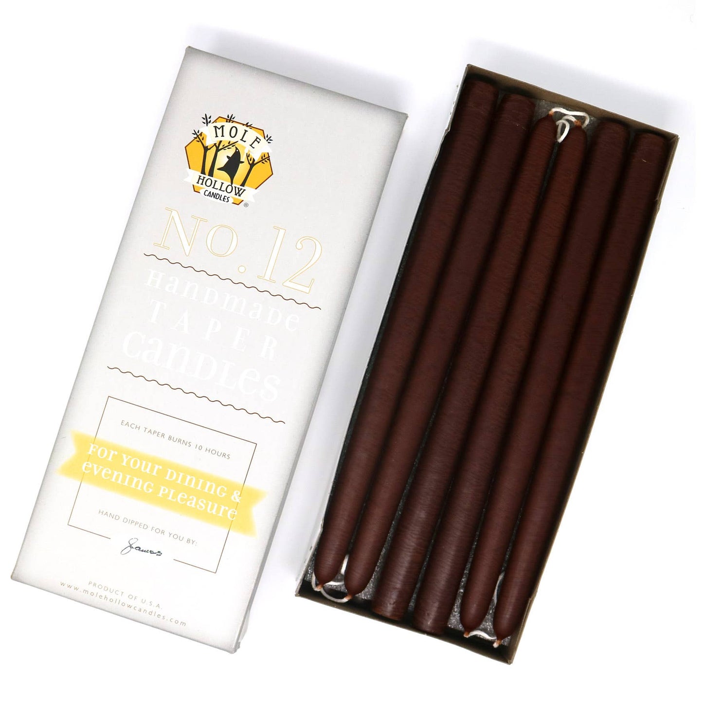 Mole Hollow Hand Dipped Unscented Taper Candles 12"
