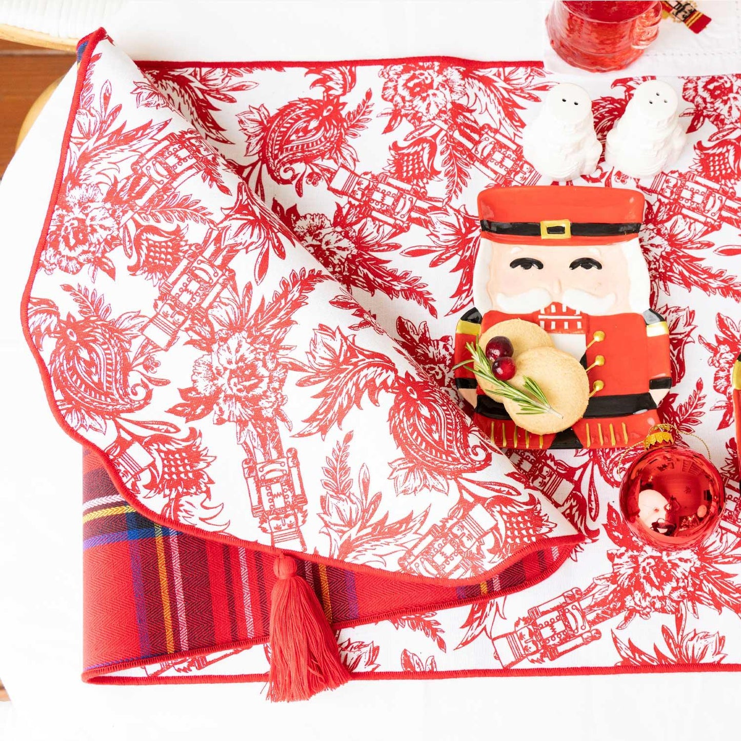 Nutcracker Toile Reversible Tassel Table Runner - Marcel’s Culinary Experience
