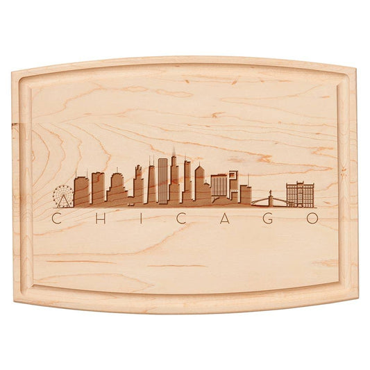 Chicago Skyline Cutting Board - Premium Maple Wood Serving Board 12" x 9"
