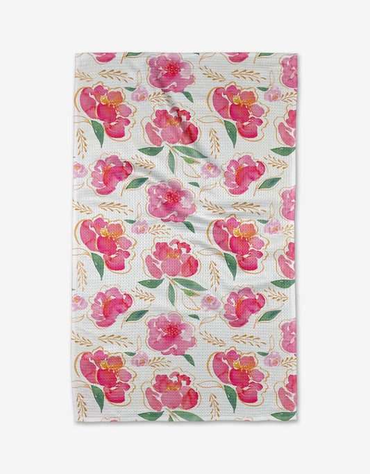 Geometry Pink Peony Tea Towel