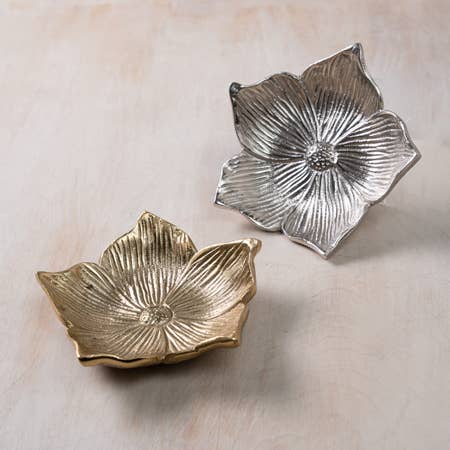 Silver Aluminum Flower Serving Bowl