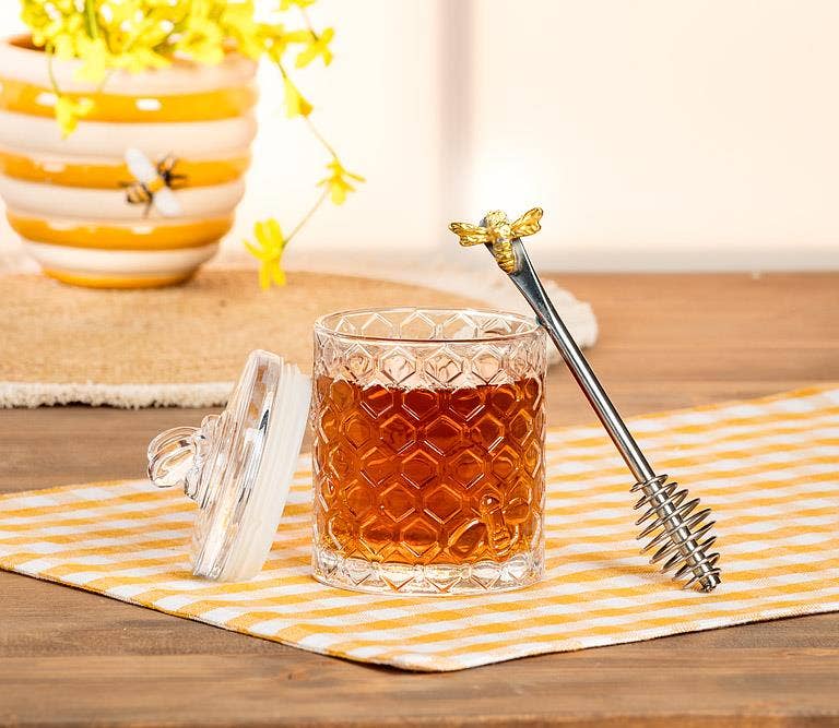 Honeycomb Glass Jar with Bee Lid | 5 Inch