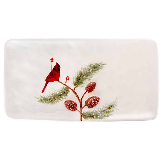 Pinecones And Cardinals Ceramic Platter