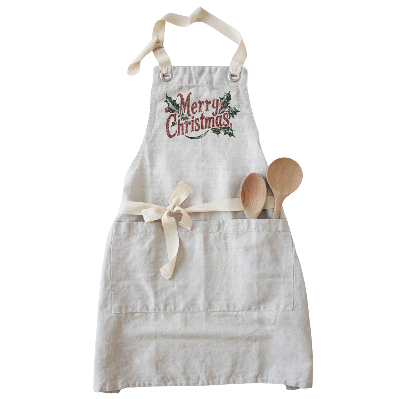 Merry Christmas Holly Apron - Natural - Marcel’s Culinary Experience