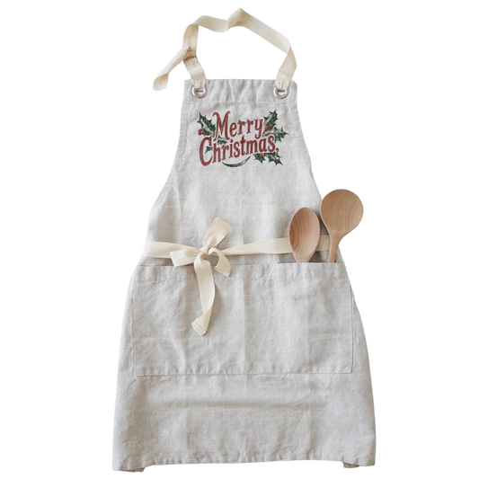 Merry Christmas Holly Apron - Natural - Marcel’s Culinary Experience
