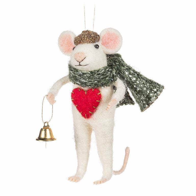 Winter Mouse with Heart & Bell Ornament-4.5"H - Marcel’s Culinary Experience