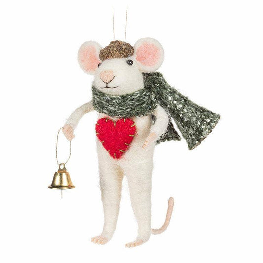 Winter Mouse with Heart & Bell Ornament-4.5"H - Marcel’s Culinary Experience