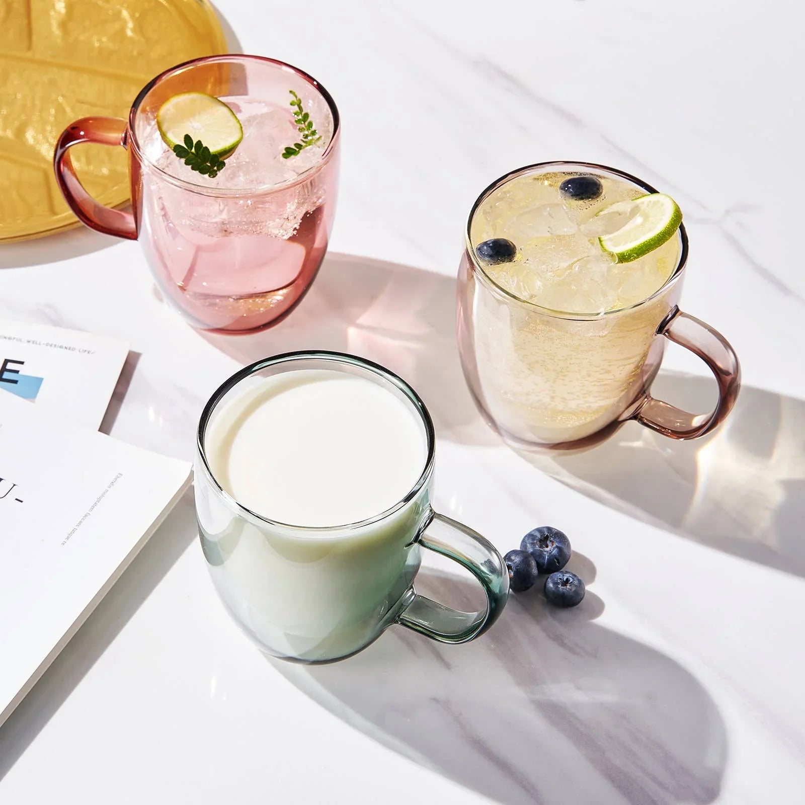 Double Wall Insulated Colored Glass Mug, 18 OZ - Marcel’s Culinary Experience