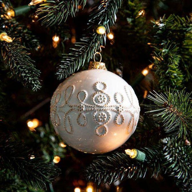 Juliska Berry & Thread Landriana Ceramic Ball Ornament - Whitewash - Marcel’s Culinary Experience