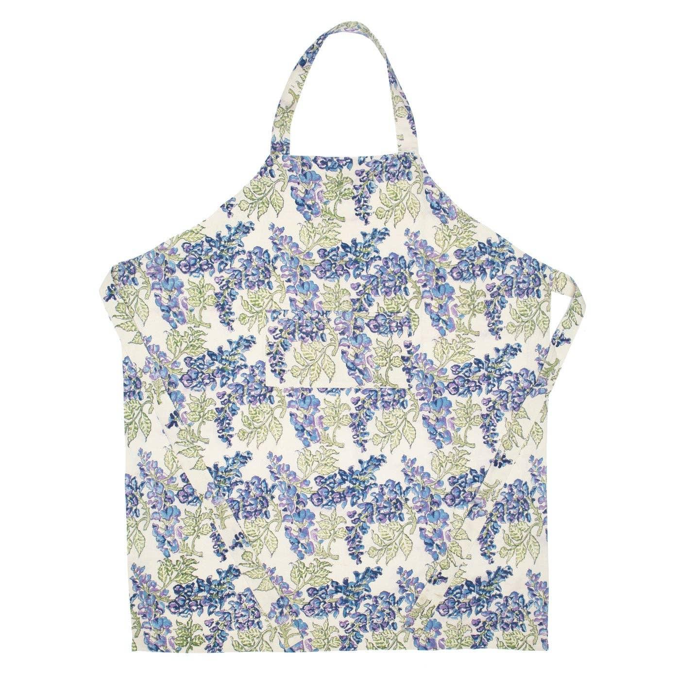 Couleur Nature Wisteria Blue & Green Kitchen Apron - Floral Print Cooking Apron