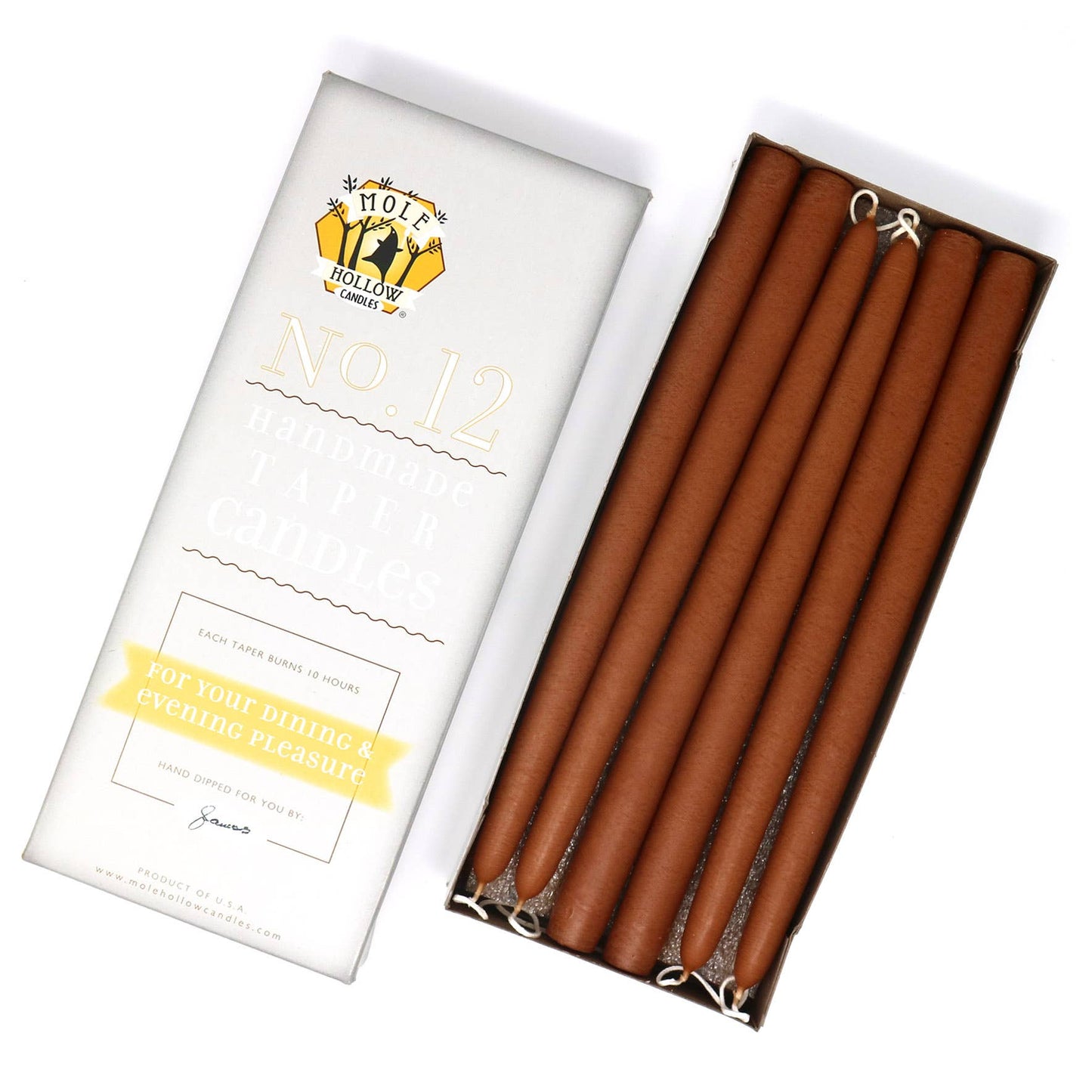 Mole Hollow Hand Dipped Unscented Taper Candles 12"