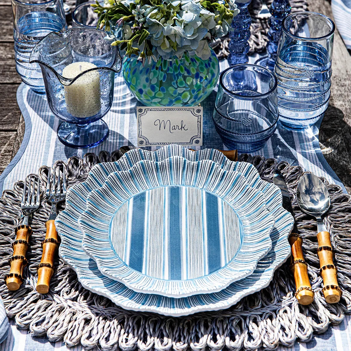 Juliska Cabana Stripe Melamine Dinner Plate Set/4 - Ocean