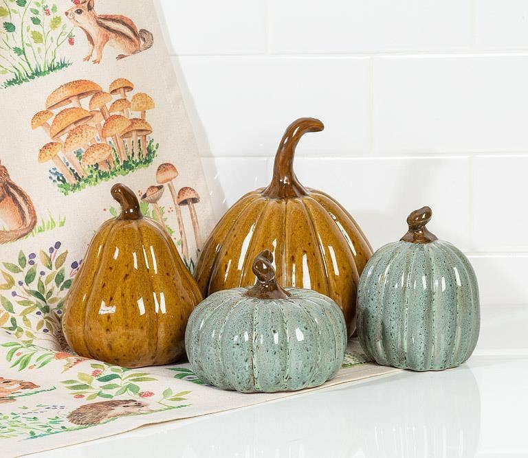Small Tall Dark Gold Porcelain Pumpkin