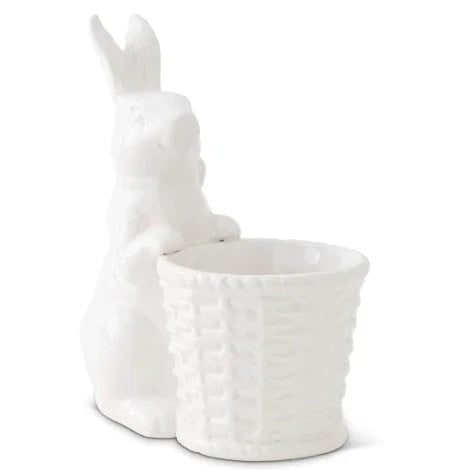 6" White Ceramic Bunny Holding Basket - Marcel’s Culinary Experience