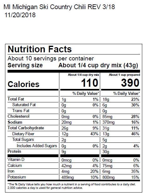 Michigan Ski Country Chili Mix