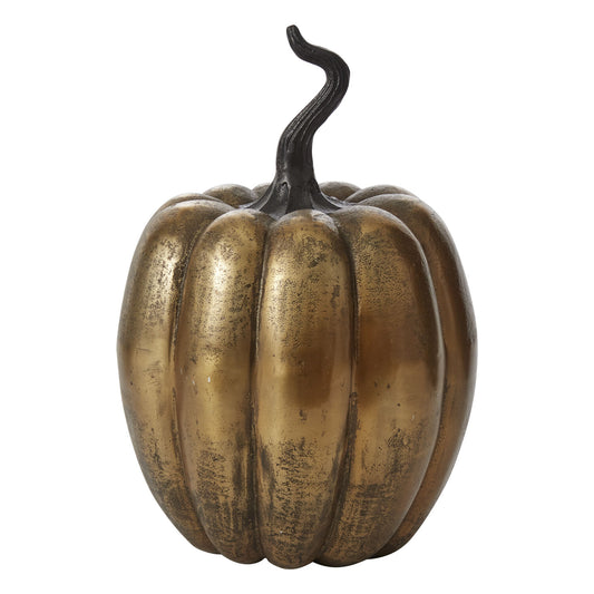 Antique Gold Cast Aluminum Pumpkin | 13.5 Inch