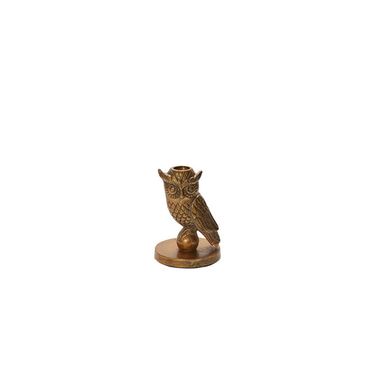 Gold Owl Cast Aluminum Taper Candle Holder | 5.25 Inch