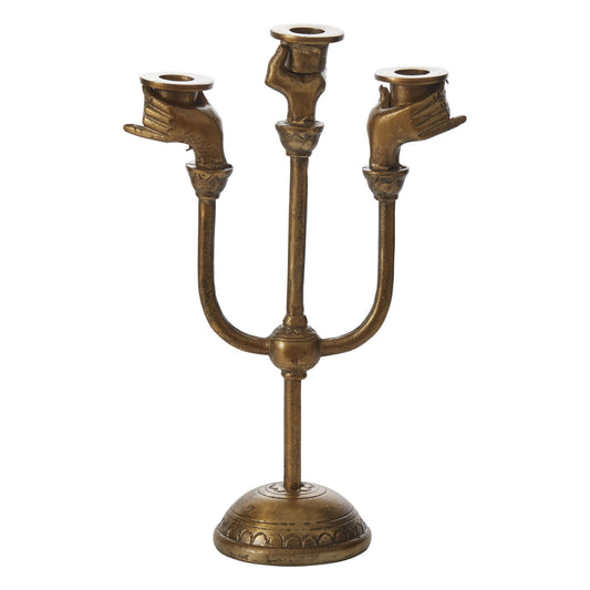 Antique Brass Haunted Hands 3-Taper Candelabra | 13 Inch