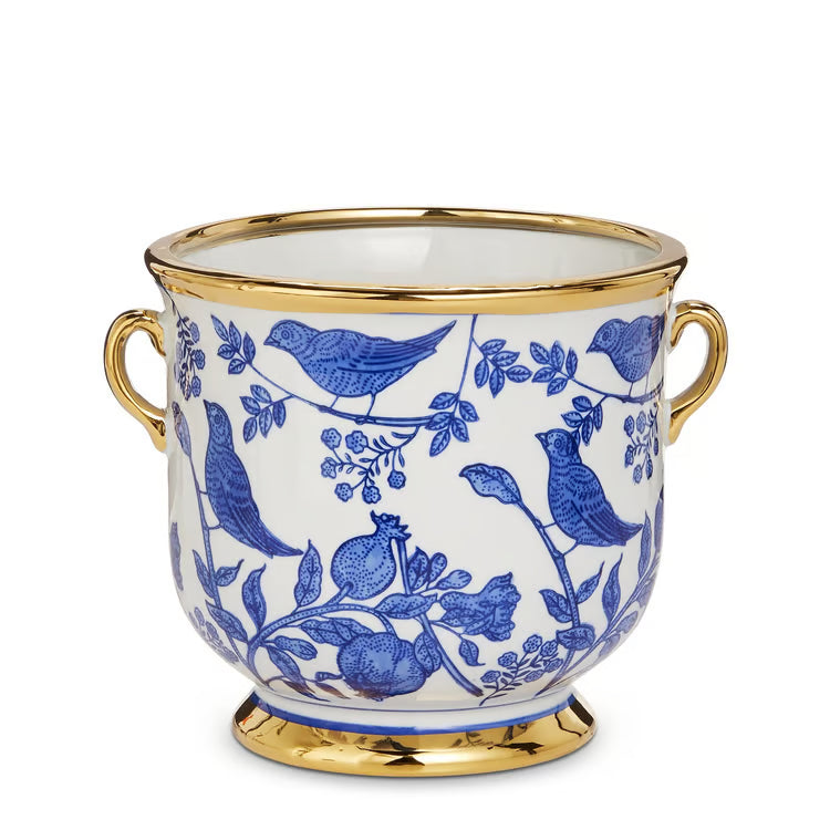 7.5 Blue Bird Cache Pot with Handles