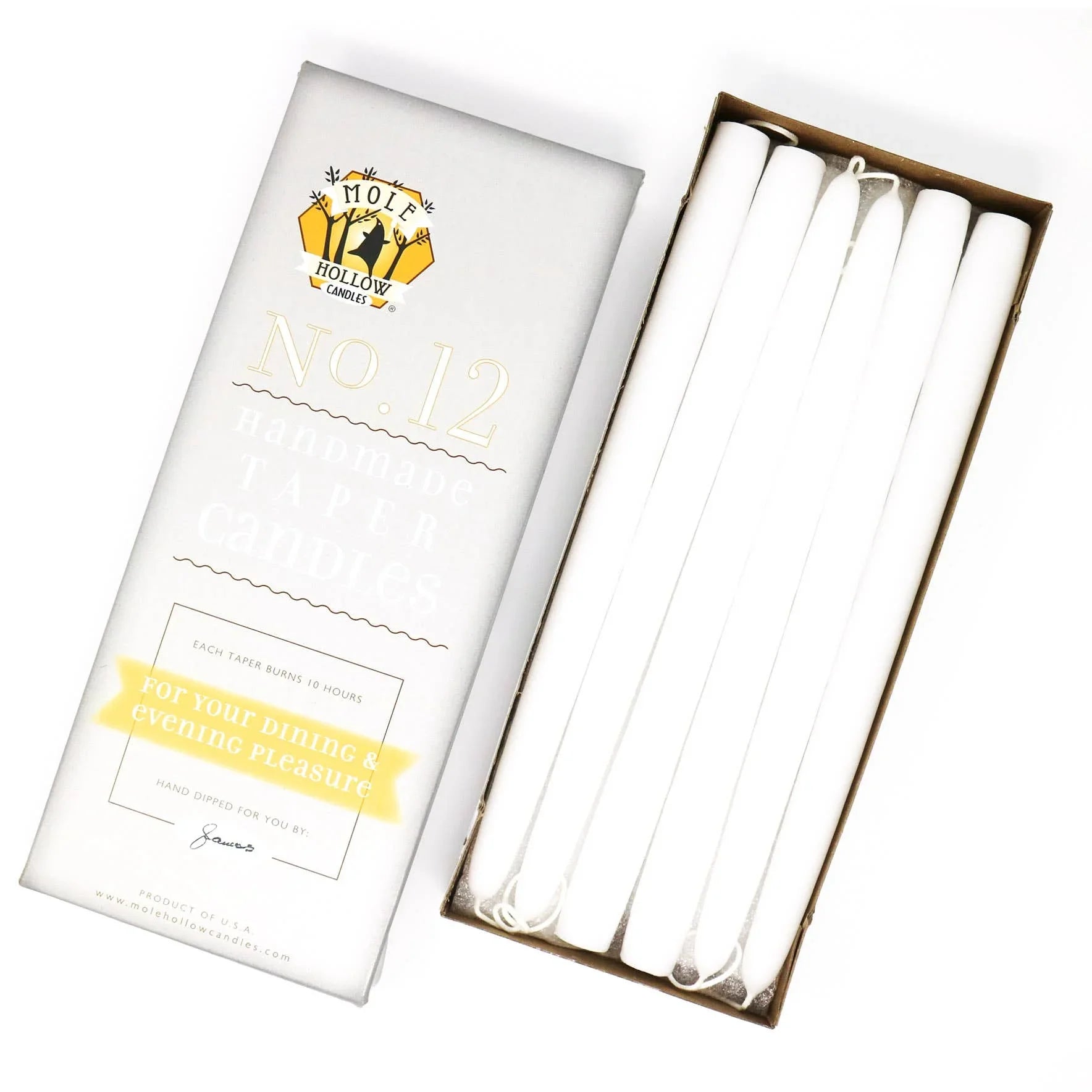 Mole Hollow Hand Dipped Unscented Taper Candles 12" - Marcel’s Culinary Experience