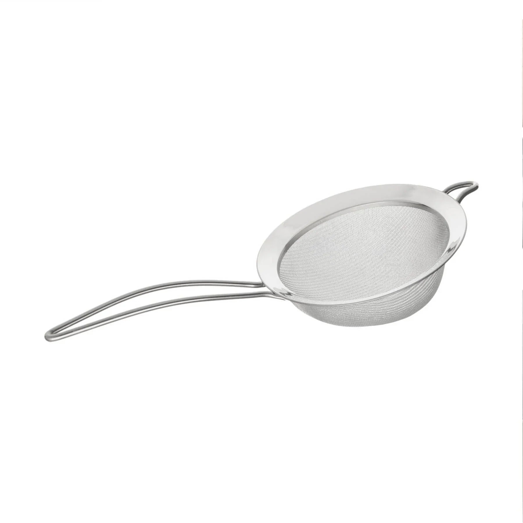 Stainless steel fine mesh kitchen strainer with long handle and supporting hook