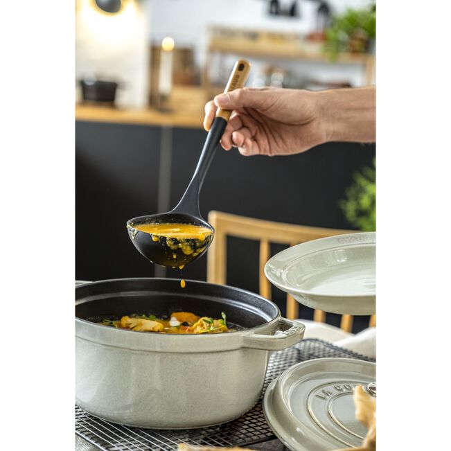 STAUB Silicone Soup Ladle with Acacia Wood Handle