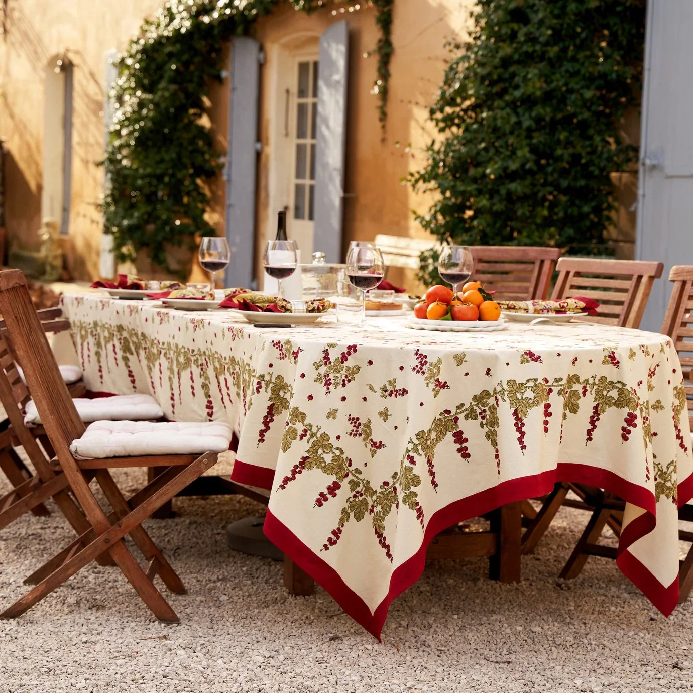 Couleur Nature Gooseberry Red & Green French Tablecloths 71" x 106" - Marcel’s Culinary Experience