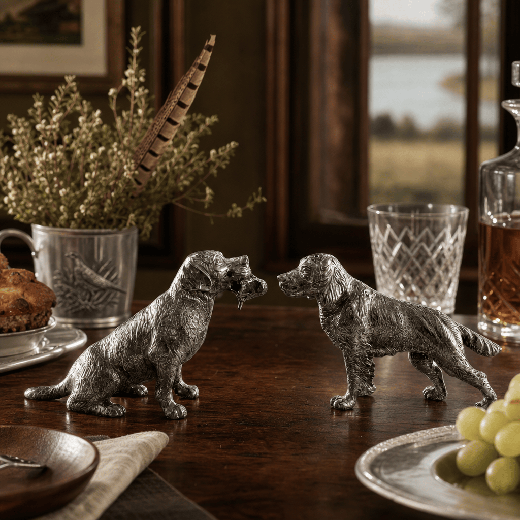 Pewter Hunting Dog Salt & Pepper Shakers