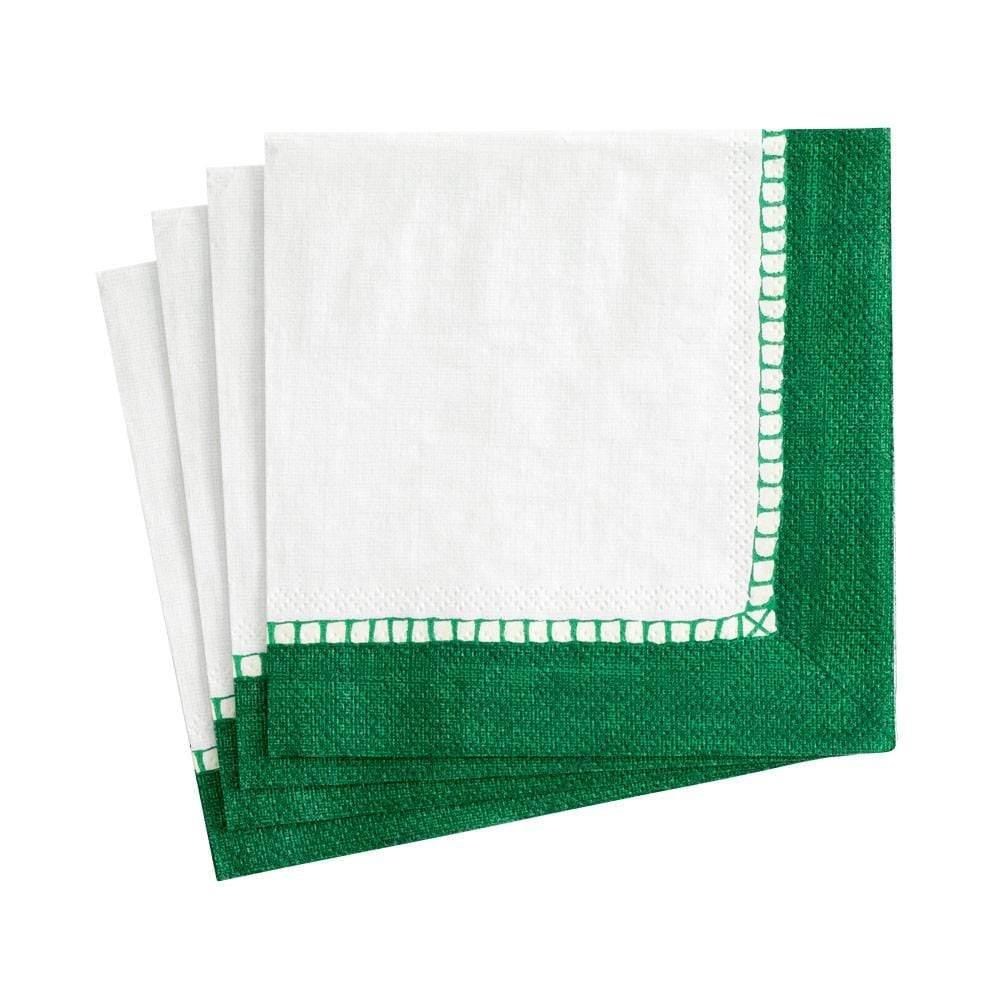 Caspari Linen Border Paper Cocktail Napkins in Emerald - 20 Per Package - Marcel’s Culinary Experience