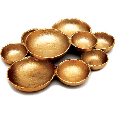 Gold Textured Aluminum 9-Bowl Cluster Platter, 16 in