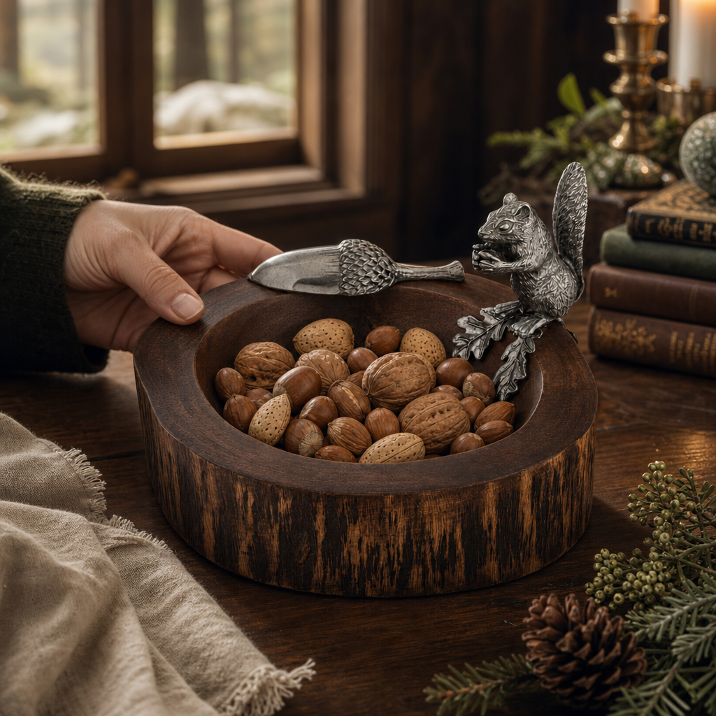 Standing Squirrel Nut Bowl & Acorn Scoop