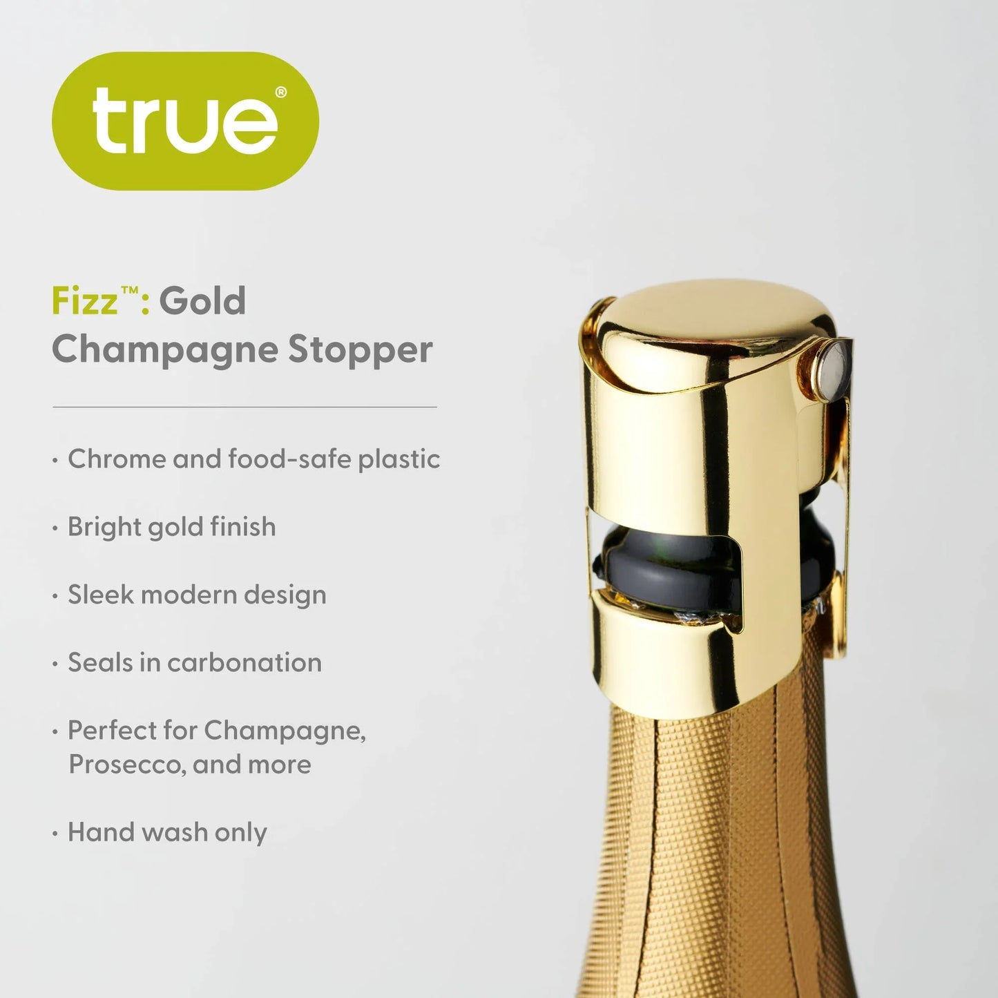 Fizz Chrome Champagne Stopper - Silver or Gold - Marcel’s Culinary Experience