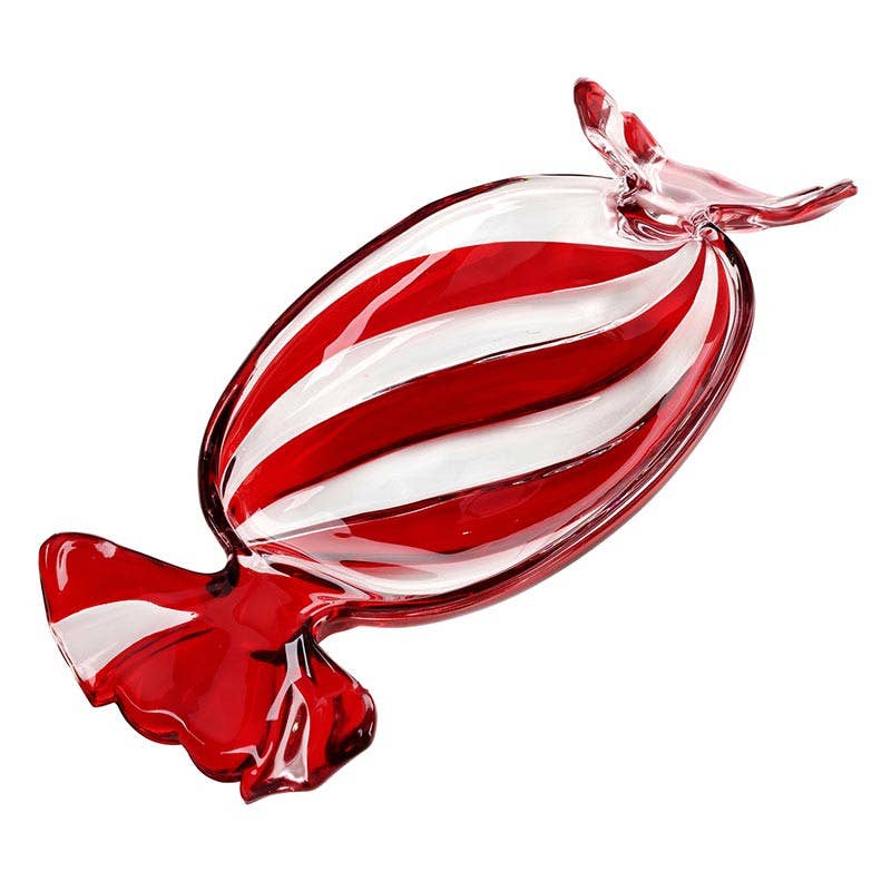 Peppermint Twist Glass Candy Tray - Large