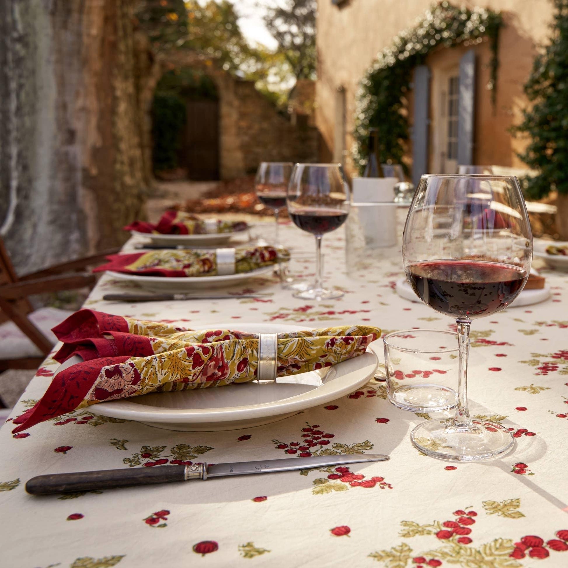 Couleur Nature Gooseberry Red & Green | French Tablecloth - Marcel’s Culinary Experience
