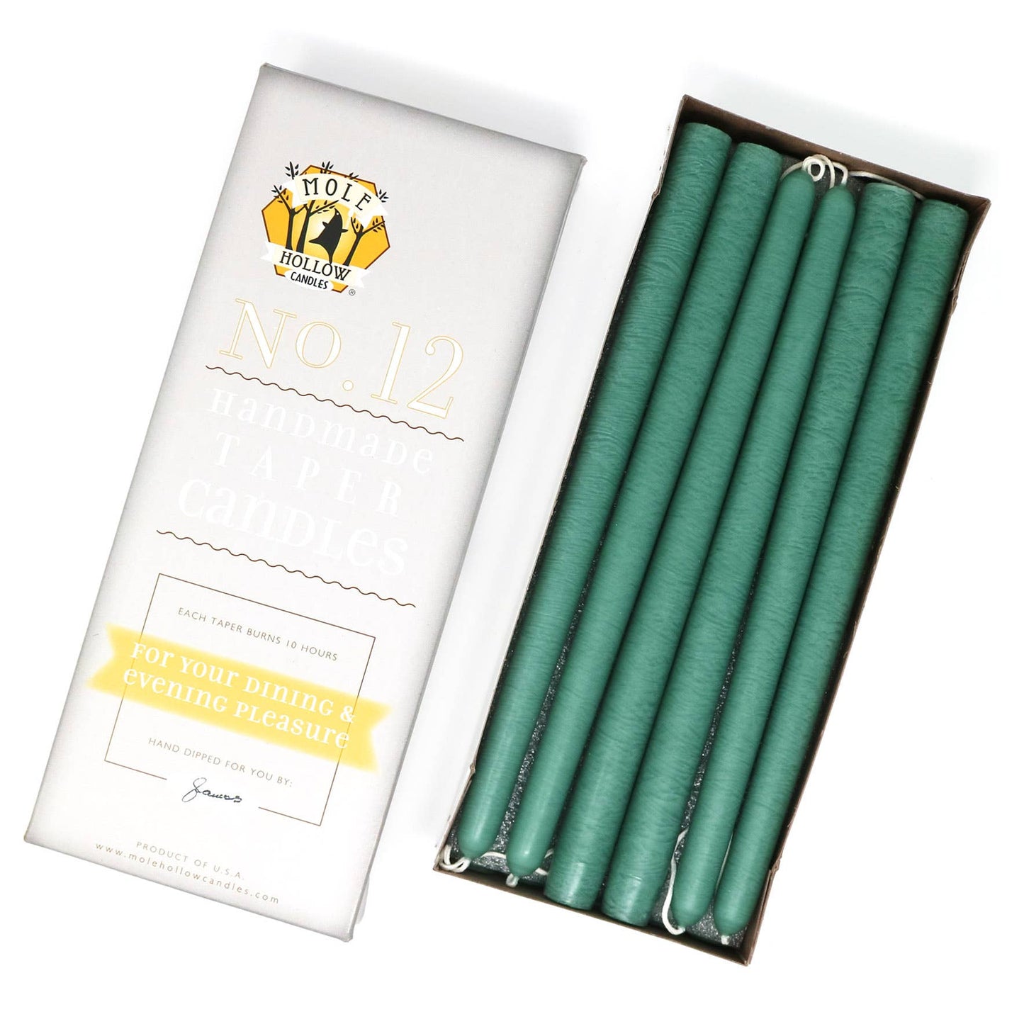Mole Hollow Hand Dipped Unscented Taper Candles 12"