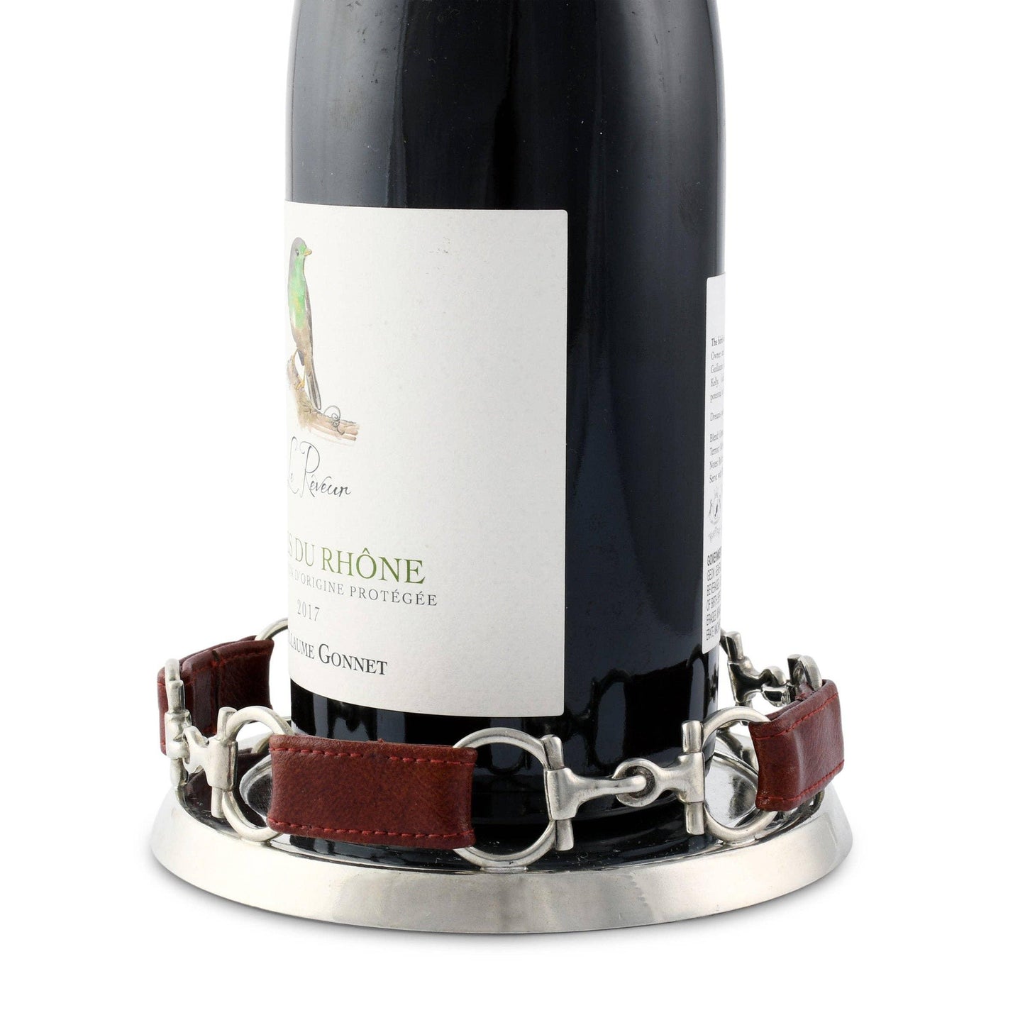 Vagabond House Equestrian Horse Bit Wine Coaster - Pewter & Leather