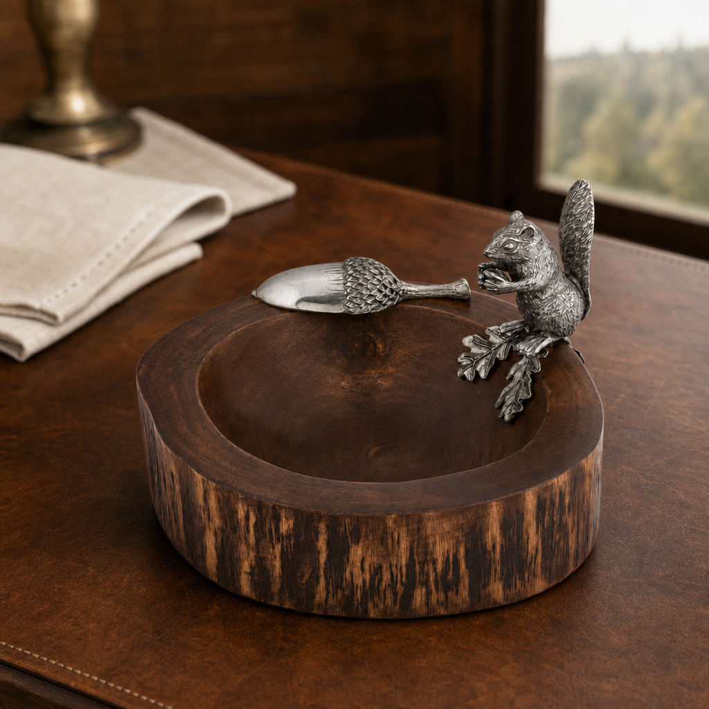 Standing Squirrel Nut Bowl & Acorn Scoop