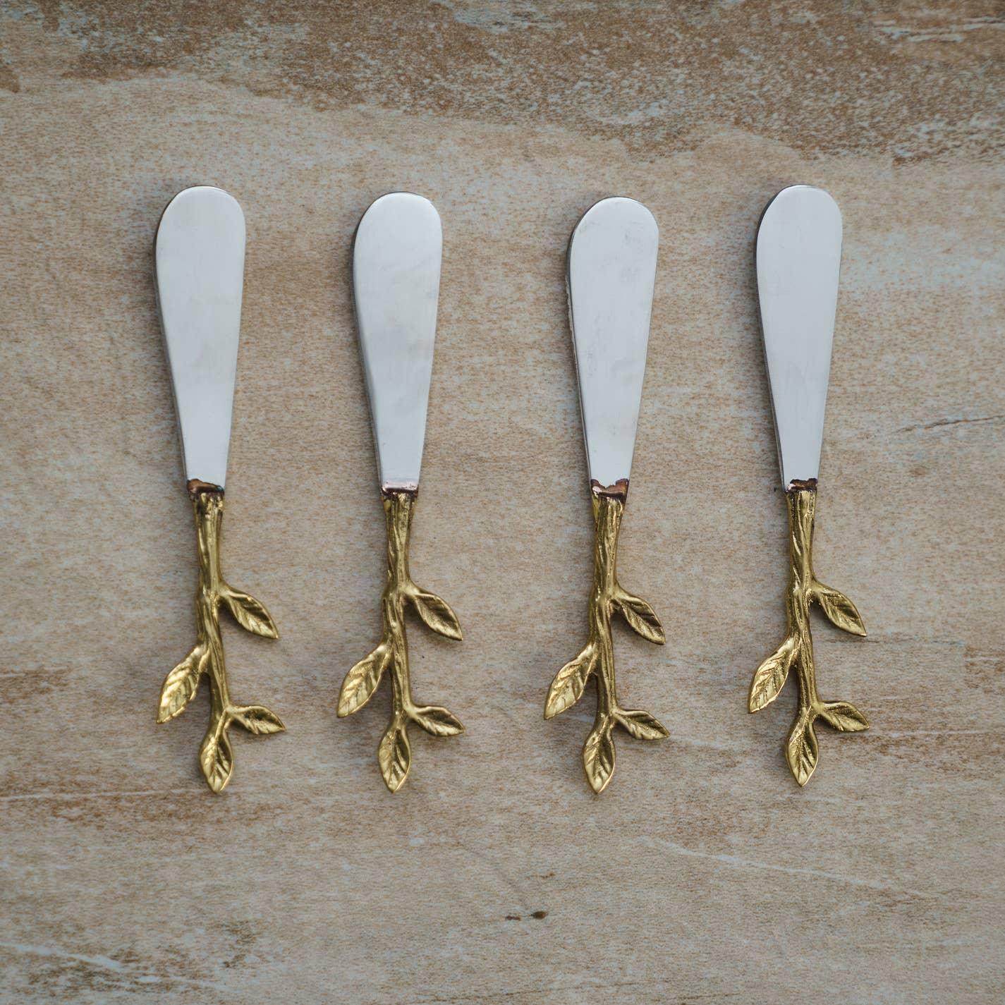 S.S. & Gold Leaf Bud Handle Spreaders, Set of 4 - Marcel’s Culinary Experience