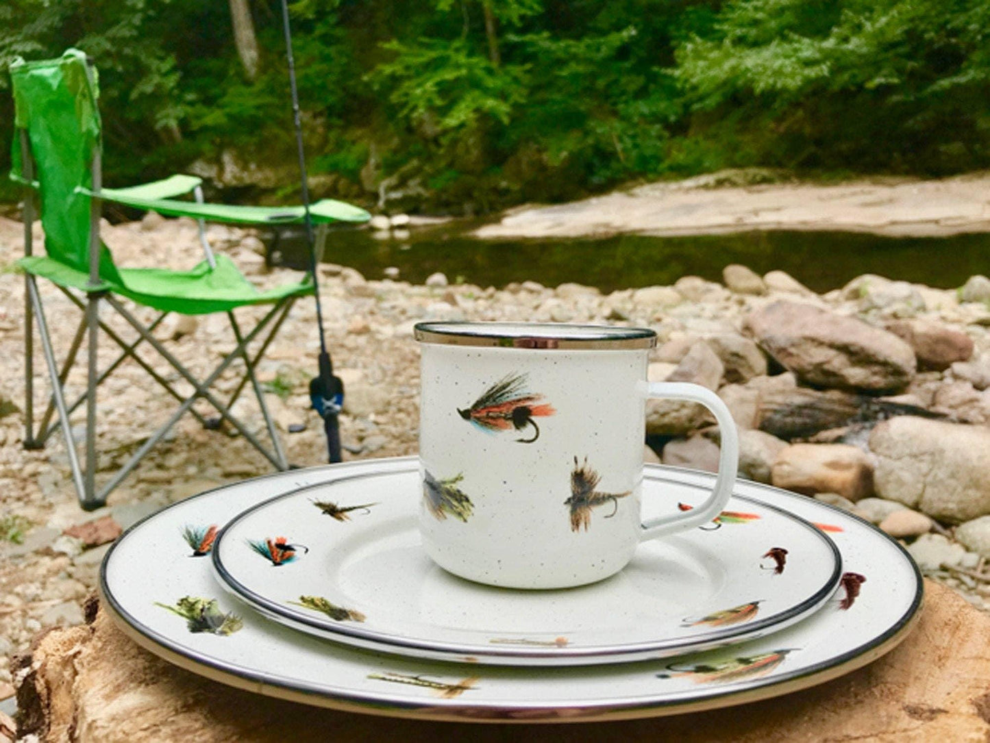 Golden Rabbit Enamelware Fishing Fly Oval Platter