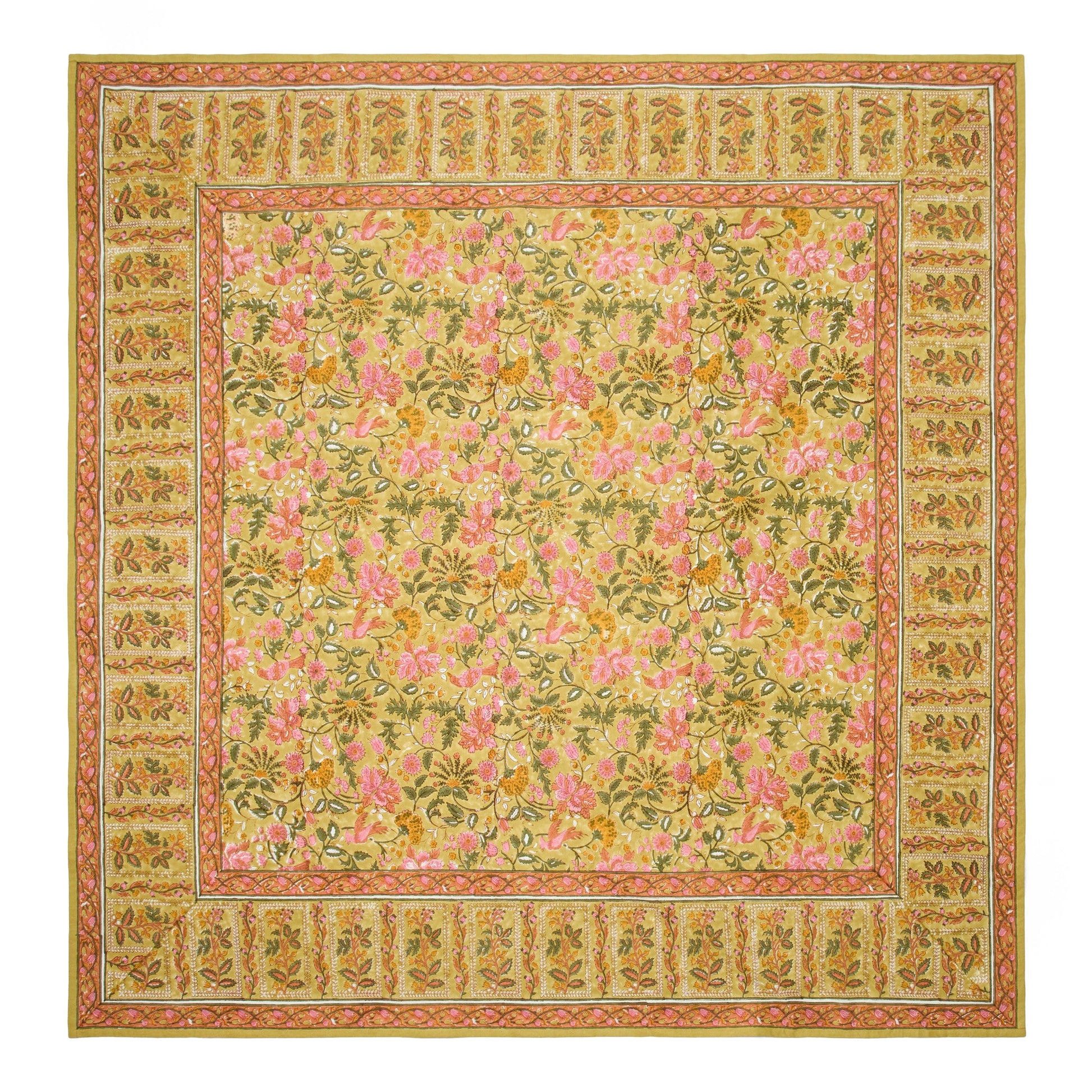 French Tablecloth Damaris Pink & Mustard - Marcel’s Culinary Experience